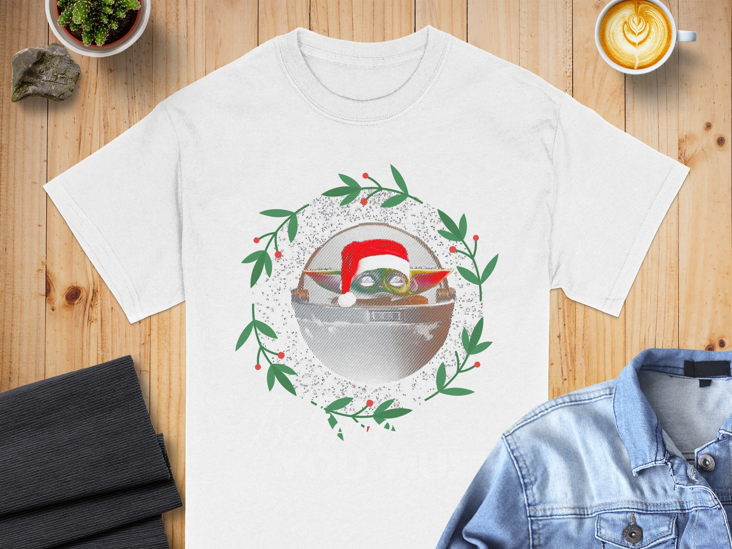 Baby Alien Santas Wreath Holiday Tshirt