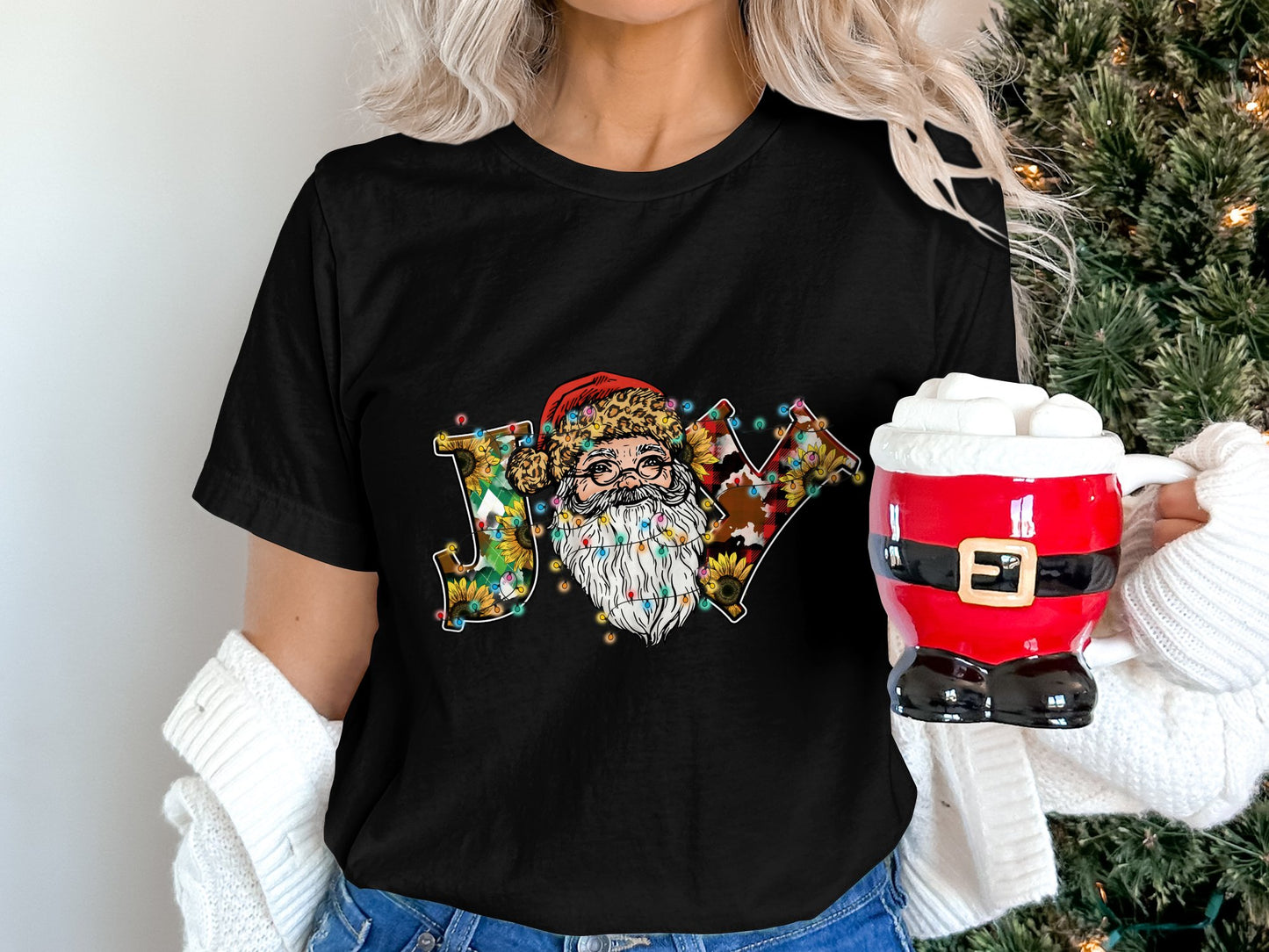 Festive Joy Christmas Graphic Santa Face T-Shirt