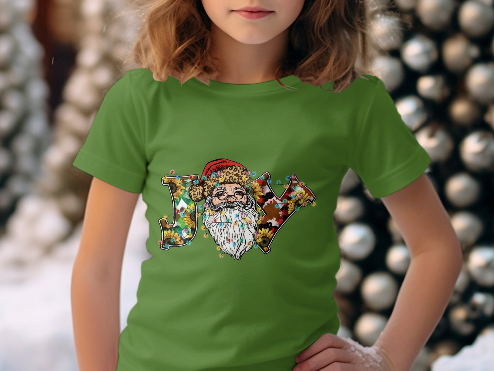 Joyful Santa Claus Kids Green Tee