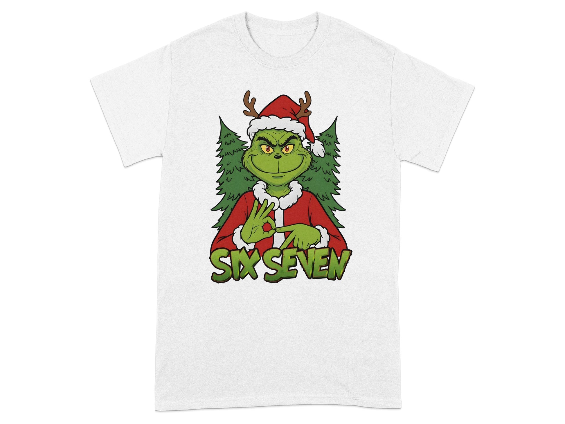 Six Seven Christmas Grinch Santa Graphic T-Shirt